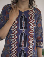 Blue Block Printed Pure Cotton Kurta