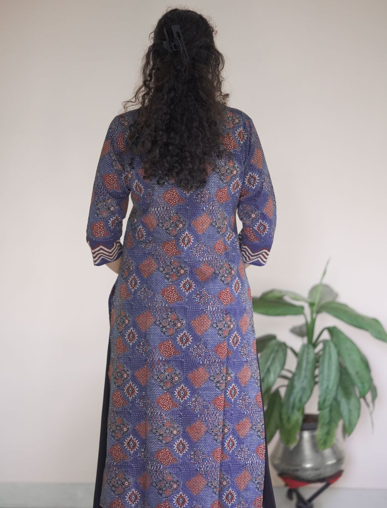 Blue Block Printed Pure Cotton Kurta